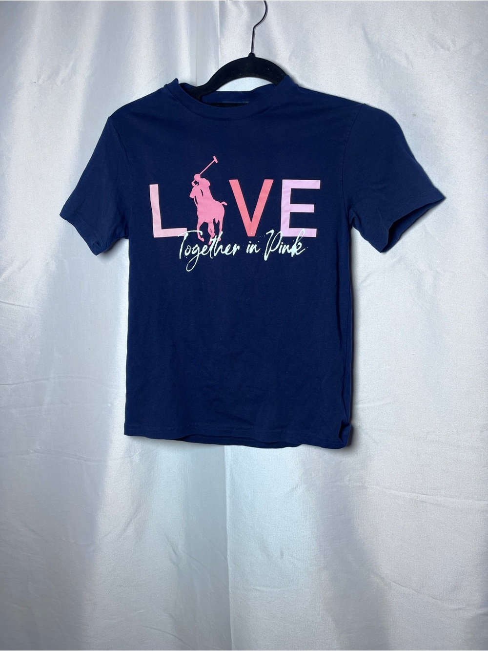 Polo by Ralph Lauren Navy Blue Tee with Pink 'LOVE' Graphic